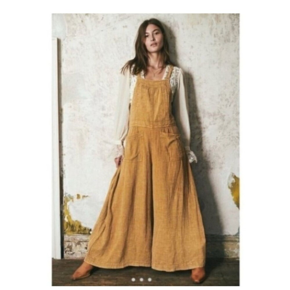 Free People Cyprus Wide leg Overalls Jumpsuit Brown size S